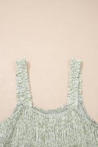 Green Smocked Bodice Square Neck Sleeveless Floral Jumpsuit