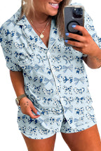 Sky Blue Bow Print Short Pyjama Set