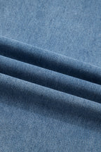 Dusk Blue Pleated Wide Leg Retro Pocketed Denim Jumpsuit