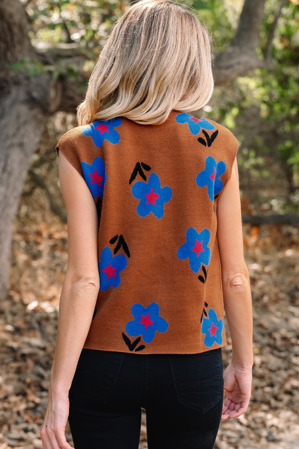 Chestnut Floral High Neck Sweater Vest