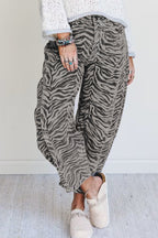 Gray Zebra Stripe Printed Wide Leg Jeans