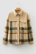Parchment Retro Plaid Corduroy Patchwork Shacket