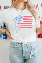 White American Flag Bow Knot Print Crew Neck T Shirt