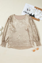 Apricot Plus Size Metallic Long Flounce Sleeve Blouse
