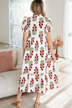 Floral Short Bubble Sleeve Tiered Maxi Dress