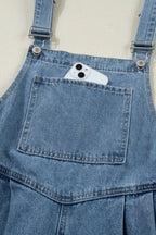 Dusk Blue Pleated Wide Leg Retro Pocketed Denim Jumpsuit