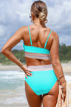 Striped Patchwork Spaghetti Strap High Waist Bikini Swimsuit
