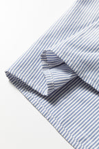 Sky Blue Stripe Patchwork Crossed Lace Detail Bracelet Sleeve Maxi Dress