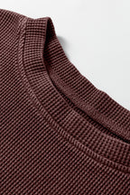 Bright Pink Waffle Knit Patchwork Long Sleeve Loose Top