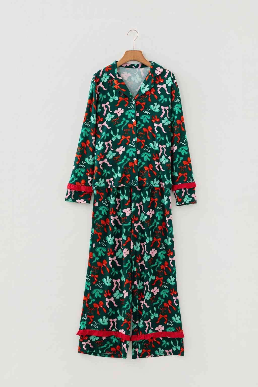 Green Festive Bow Print 2pcs Pyjama Pant Set