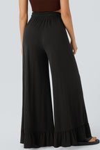Medium Grey Ruffled Wide Leg Pull On High Waist Pants with Pockets