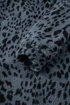 Blue Cow Print Buttoned Stand Collar Fleece Jacket