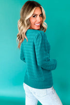 Fiery Red Trendy Pattern Knit Ribbed Cuffs Crew Neck Sweater