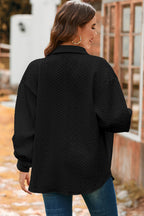 Light Grey Cable Texture Puff Sleeve Loose Shacket