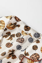 Beige Leopard Pumpkin Allover Halloween 2pcs Pajama Set