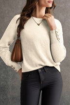 Buttoned Bishop Sleeve Crew Neck Sweater