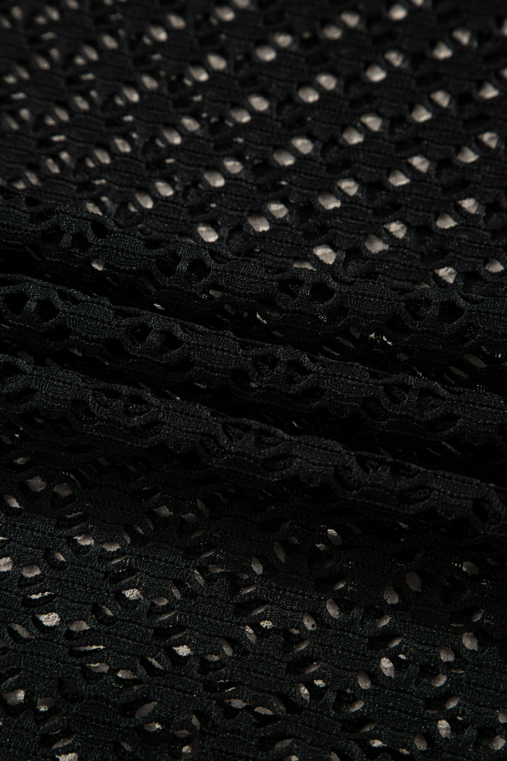 Black See Through Patterned Knit Ruffle Hem Patchwork Beach Cover Up