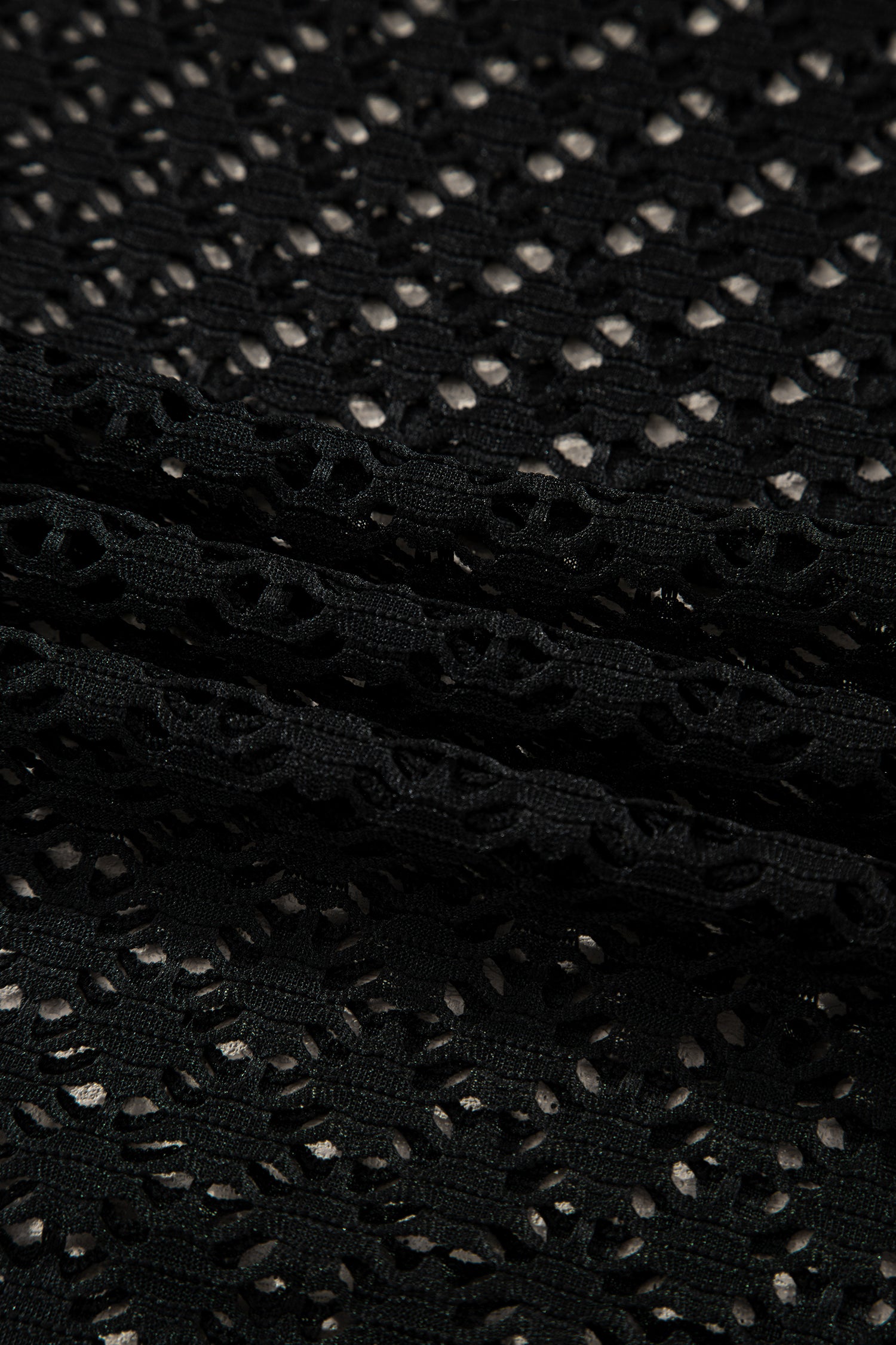 Black See Through Patterned Knit Ruffle Hem Patchwork Beach Cover Up