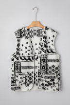 Beige Sherpa Paisley Print Pocketed Western Fashion Vest Jacket