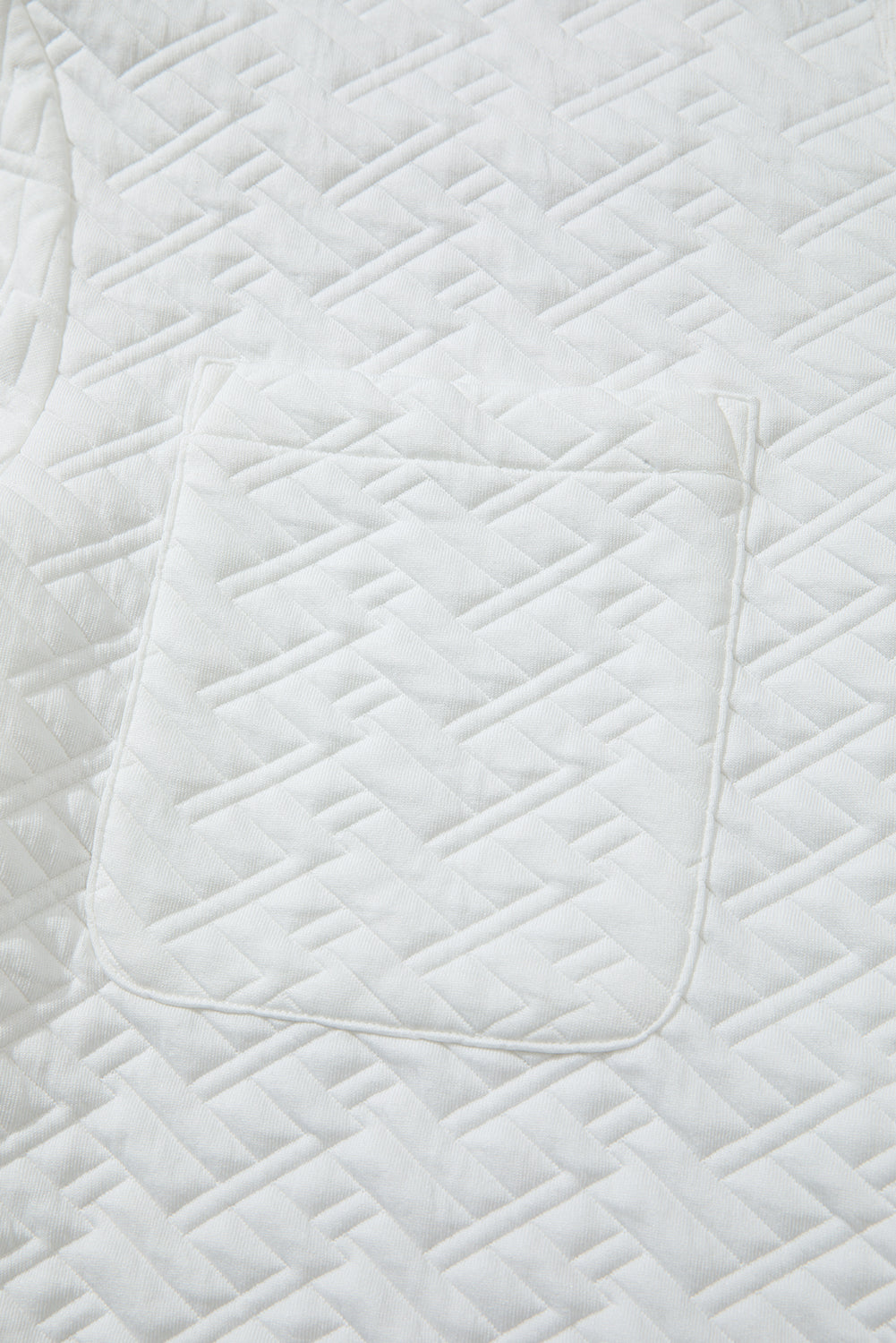 White Textured Pocketed Collared V Neck Pullover Sweatshirt