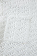 White Textured Pocketed Collared V Neck Pullover Sweatshirt