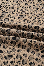 Khaki Leopard Textured Ribbed Trim Plus Size Long Sleeve Top