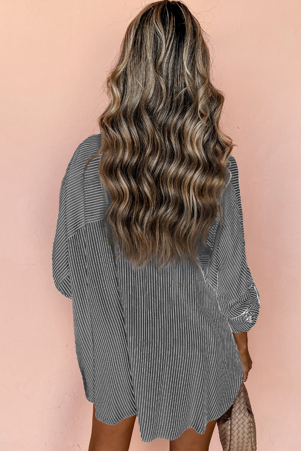 Striped Roll-tab Sleeve Pocketed Long Shirt