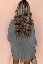 Striped Roll-tab Sleeve Pocketed Long Shirt