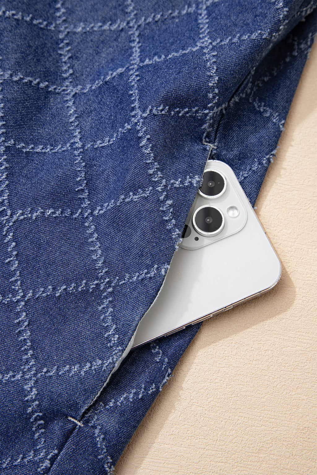 Sail Blue Rhombus Textured Collar Buttoned V Neck Denim Sleeveless Mini Dress