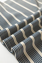 Blue Stripe Ruffled Short Sleeve Contrast Trim Button Notched Neck Midi Dress