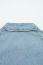 Myosotis Elastic Edge Collared Zip Up Denim Jacket With Pocket