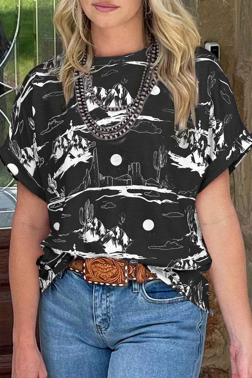 Desert Sand Print Short Sleeve Knit Top