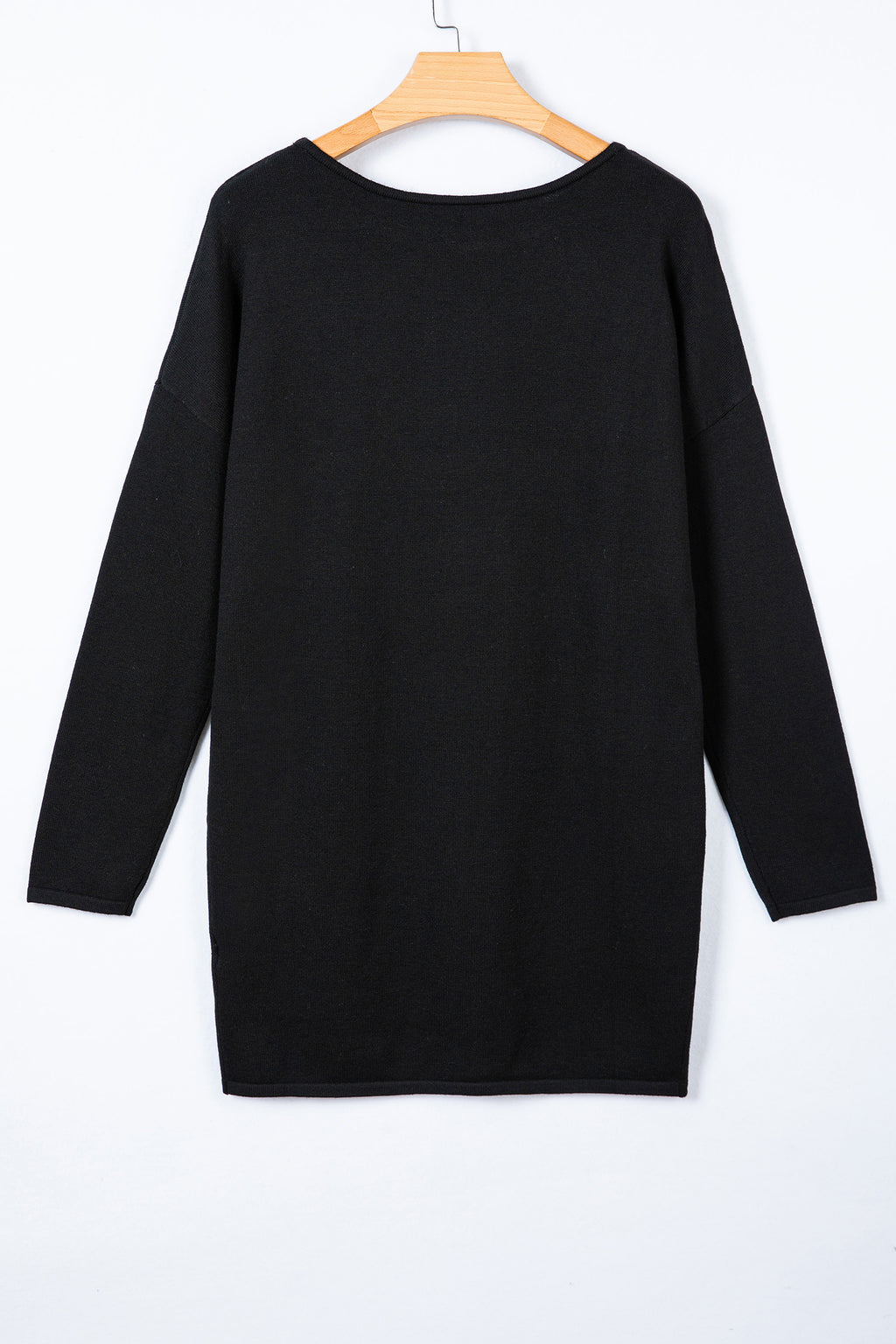 Black Asymmetric Neck Batwing Sleeve Shift Mini Sweater Dress