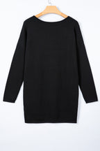 Black Asymmetric Neck Batwing Sleeve Shift Mini Sweater Dress