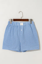 Blue Gingham Printed High Waist Shorts