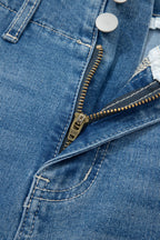 Sky Blue Medium Wash Cuffed Barrel Jeans