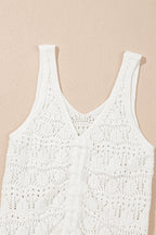 Beige Trendy Hollowed Knit V Neck Drawstring Sweater Vest
