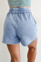 Mineral Washed Drawstring Elastic Waist Raw Cut Shorts