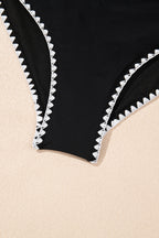 Beau Blue Ric Rac Trim Contrasted Patchwork Cutout One Piece Swimsuit