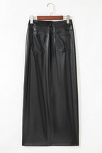 Black Faux Leather Side Slit Maxi Skirt