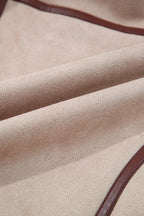 Dark Khaki Sherpa Lined Faux Suede Lapel Collar Vest