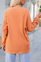 Orange Twisted Ribbed Texture Halloween Ghost Sequin Patched Sweatshirt
