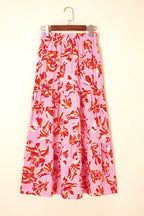 Bohemian Floral Print Tiered Maxi Skirt with Split