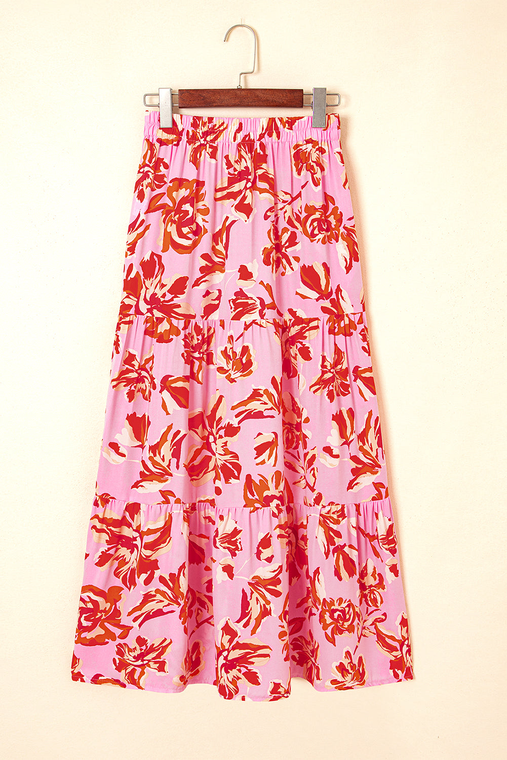 Bohemian Floral Print Tiered Maxi Skirt with Split