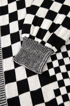 Black Checkered Bubble Sleeve Drop Shoulder Open Plus Size Cardigan