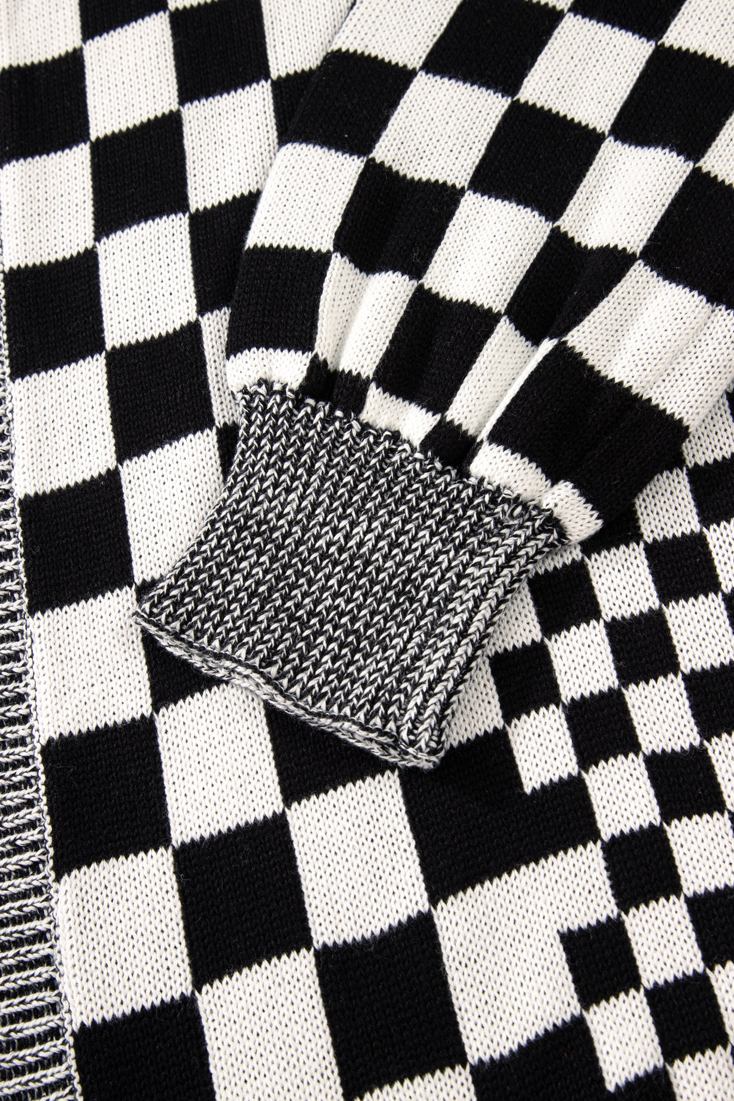 Black Checkered Bubble Sleeve Drop Shoulder Open Plus Size Cardigan