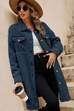 Contrast Flap Pocket Single Breasted Teddy Coat