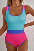 Textured Color Block Patchwork One Piece Swimsuit