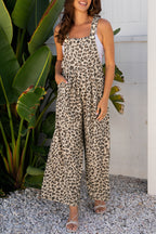 Brown Leopard Bib Wide Leg Jumpsuit