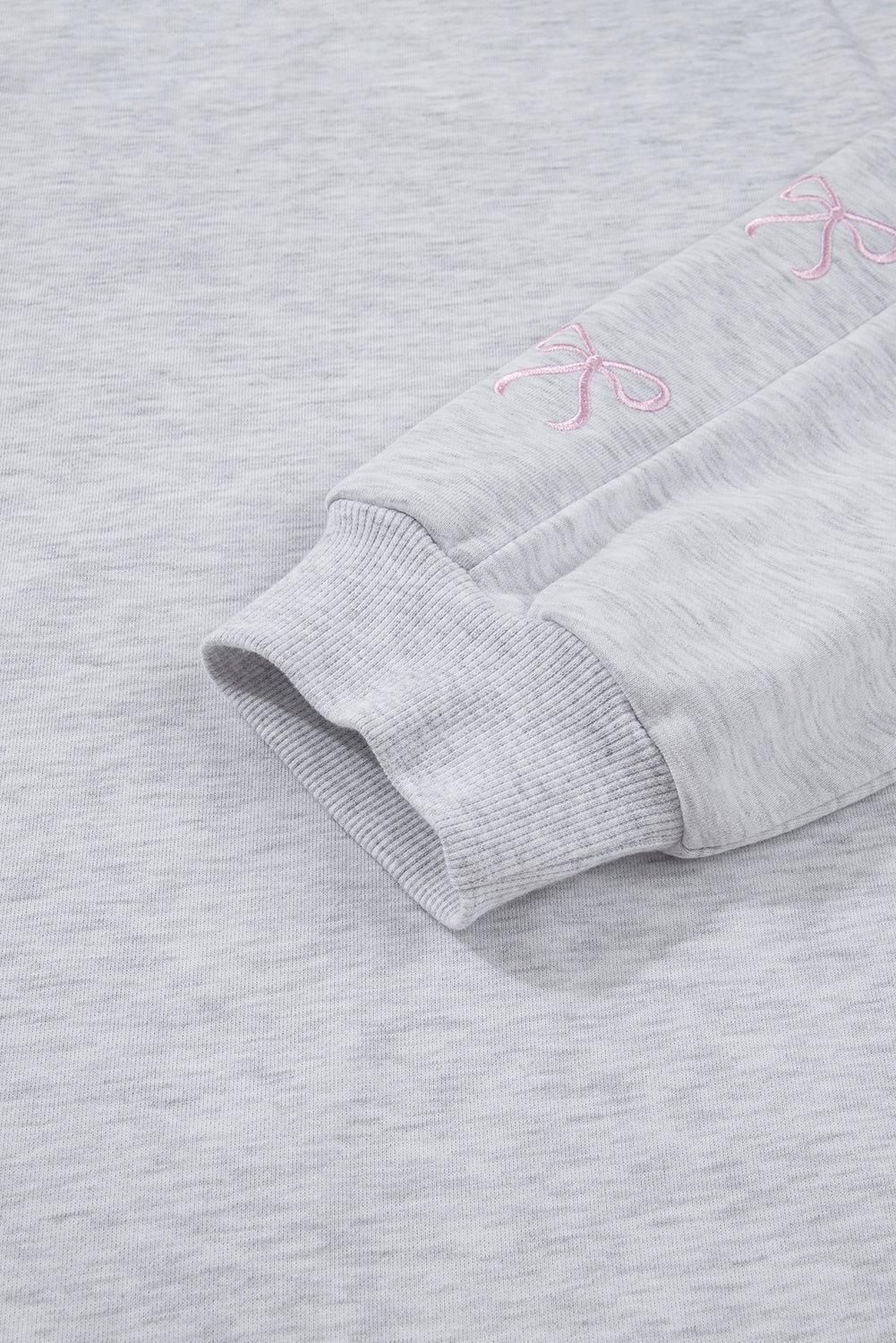 Light Grey Girly Bow Embroidered Puff Sleeve Pullover Loose Shorts Plus Size 2pcs Outfit